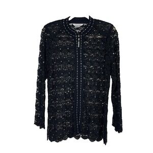 Exclusively Misook Womens Full‎ Zip Crochet Lace Jacket Whimsigoth Grunge Small